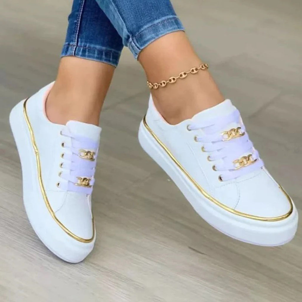 Damskie eleganckie sneakersy ze złotym detalem