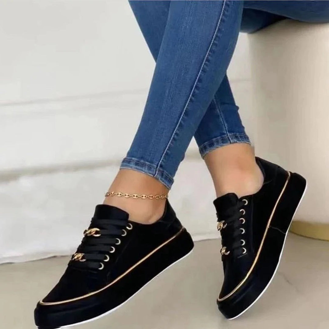 Damskie eleganckie sneakersy ze złotym detalem