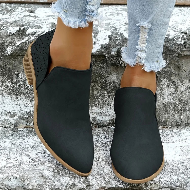 Damskie skórzane buty na niskim obcasie na lato
