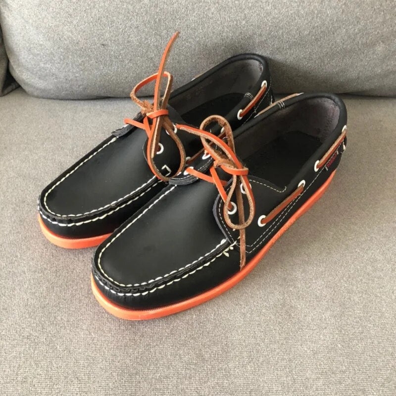 Męskie skórzane buty żeglarskie ręcznie wykonane