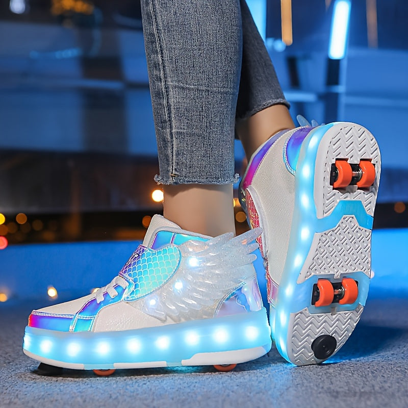 Dziecięce świecące buty na kółkach ze skrzydełkami