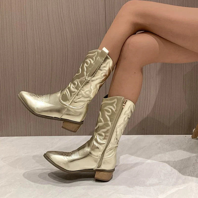 Damskie błyszczące kowbojki w stylu western