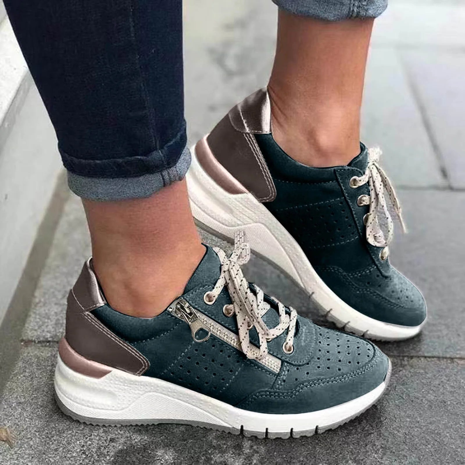 Damskie sneakersy na grubej podeszwie na sznurówki