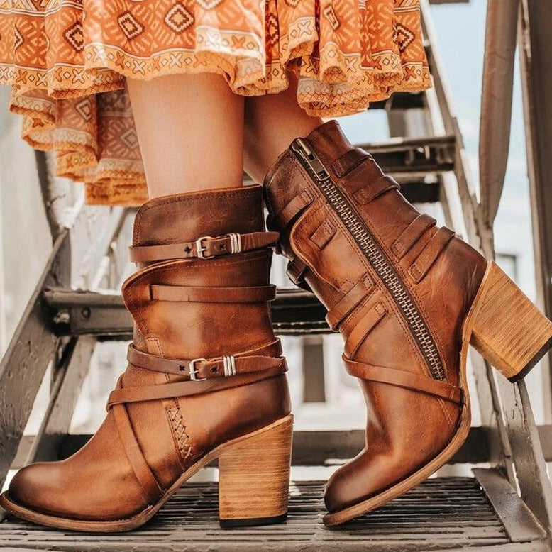 Damskie botki w stylu vintage na ortopedycznym obcasie